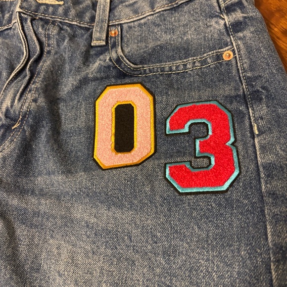 Wild Fable Mini Skirt Womens 6 Blue Denim 5 Pockets Embroidered Patches - Picture 4 of 6